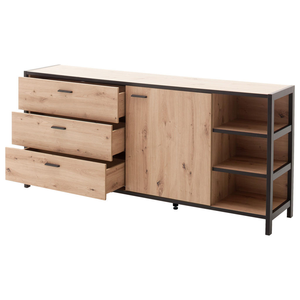 Thumbnail - Carryhome Sideboard, Anthrazit, Eiche, Holzwerkstoff, 3 Fächer, 3 Schubladen, 180x83x40 cm, Beimöbel erhältlich, Schlafz...