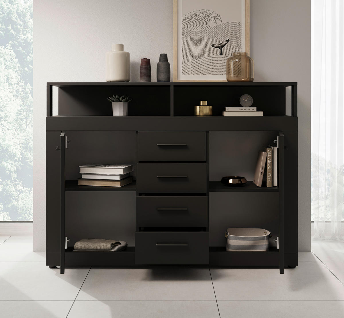 KOMMODE  in 119/96/32 cm  - Anthrazit/Schwarz, Design, Holzwerkstoff/Kunststoff (119/96/32cm) - MID.YOU