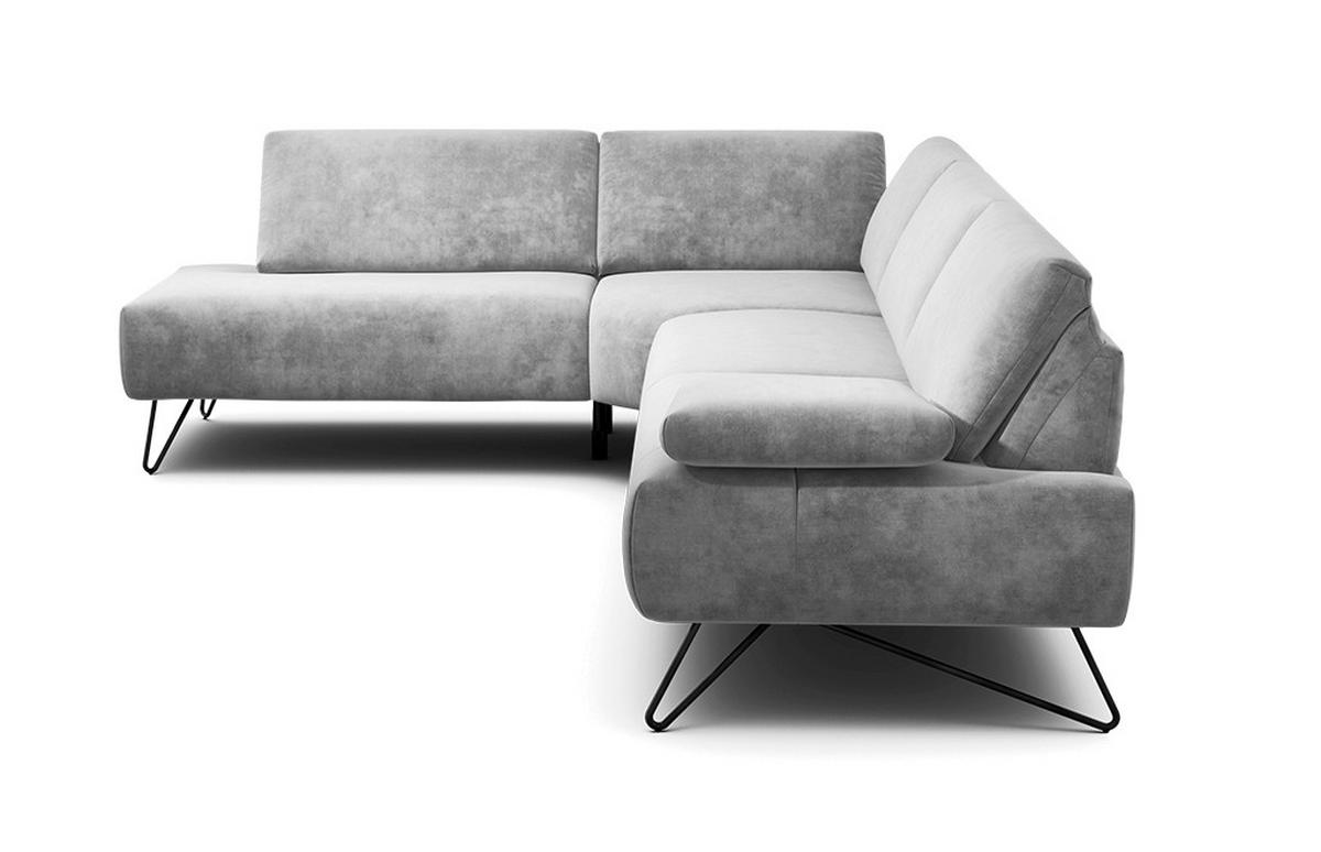 ECKSOFA Cosy Hellgrau Samt  - Hellgrau/Schwarz, Design, Textil/Metall (213/288-303cm) - SENSOO