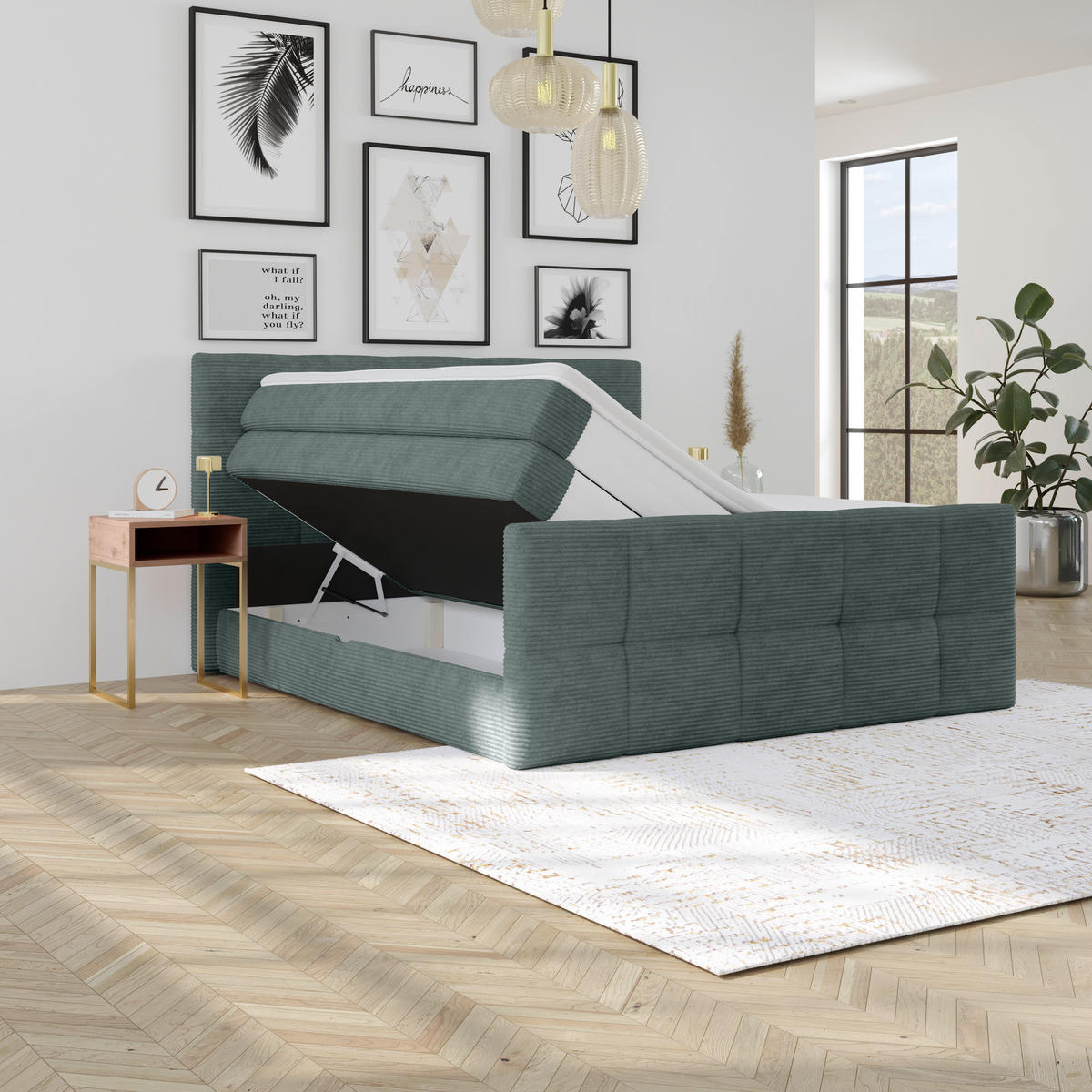 BOXSPRINGBETT 160/200 cm,  in Blaugrau, gepolstertes Kopfteil, Bettkasten, Topper, Matratzen, H2 + H2 = mittel  - Blaugrau, KONVENTIONELL, Holz/Holzwerkstoff (160/200cm)