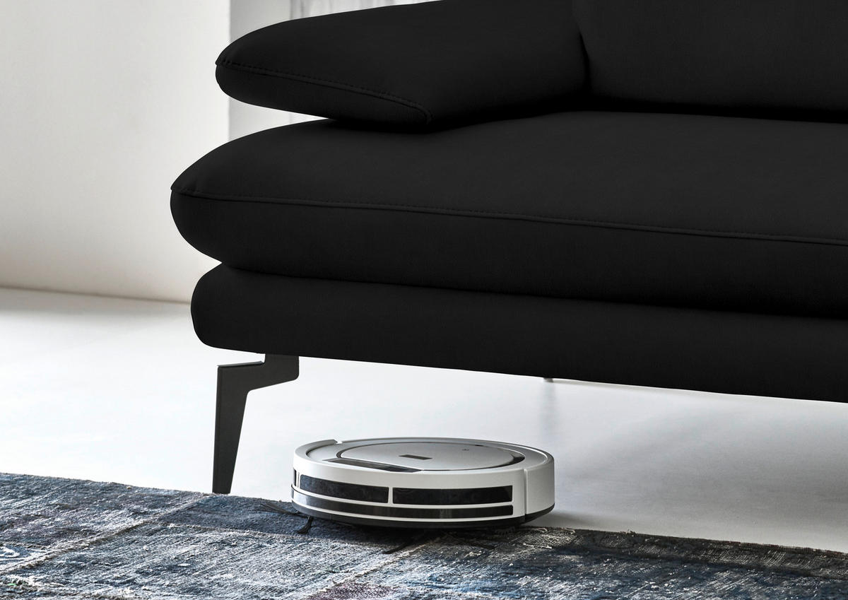 3-SITZER-SOFA in Echtleder Schwarz  - Schwarz, Design, Leder/Metall (222/86/104cm) - Dieter Knoll
