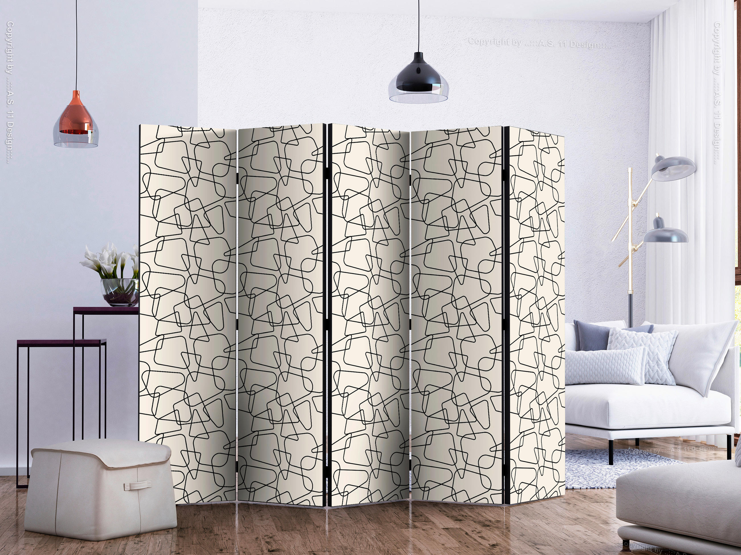 SKÄRMVÄGG  i trä, textil  ljusgrå, mörkgrå  - mörkgrå/ljusgrå, Basics, trä/textil (225/172/3cm) - artgeist