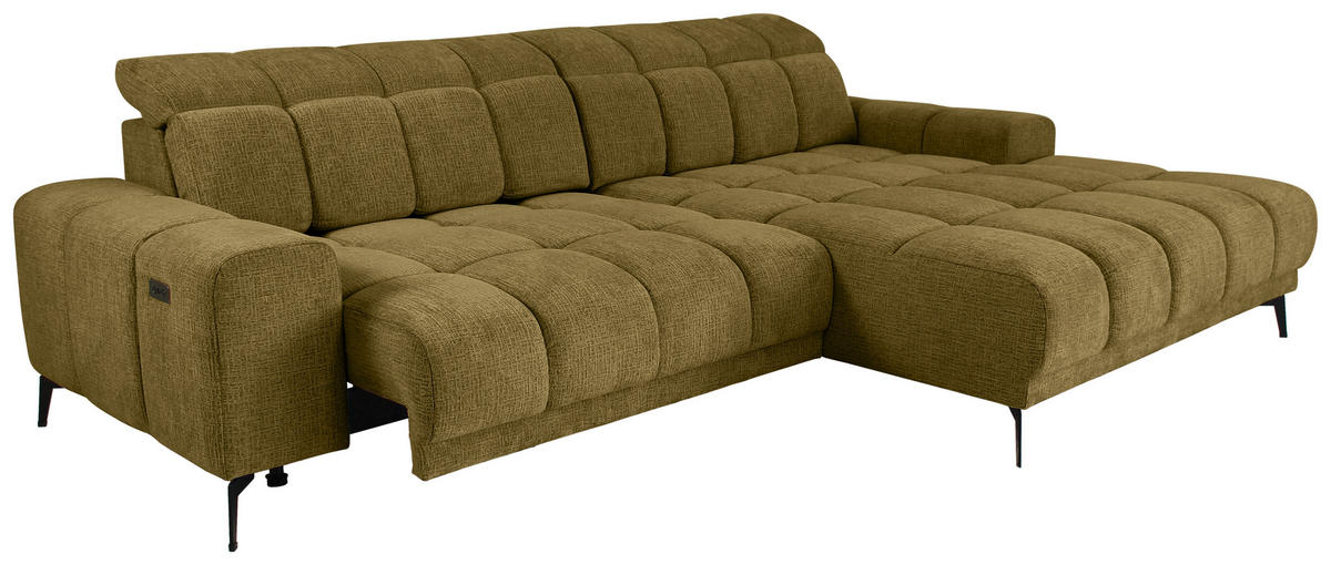 ECKSOFA inkl.Funktionen Olivgrün Chenille  - Schwarz/Olivgrün, MODERN, Textil/Metall (300/195cm) - Xora
