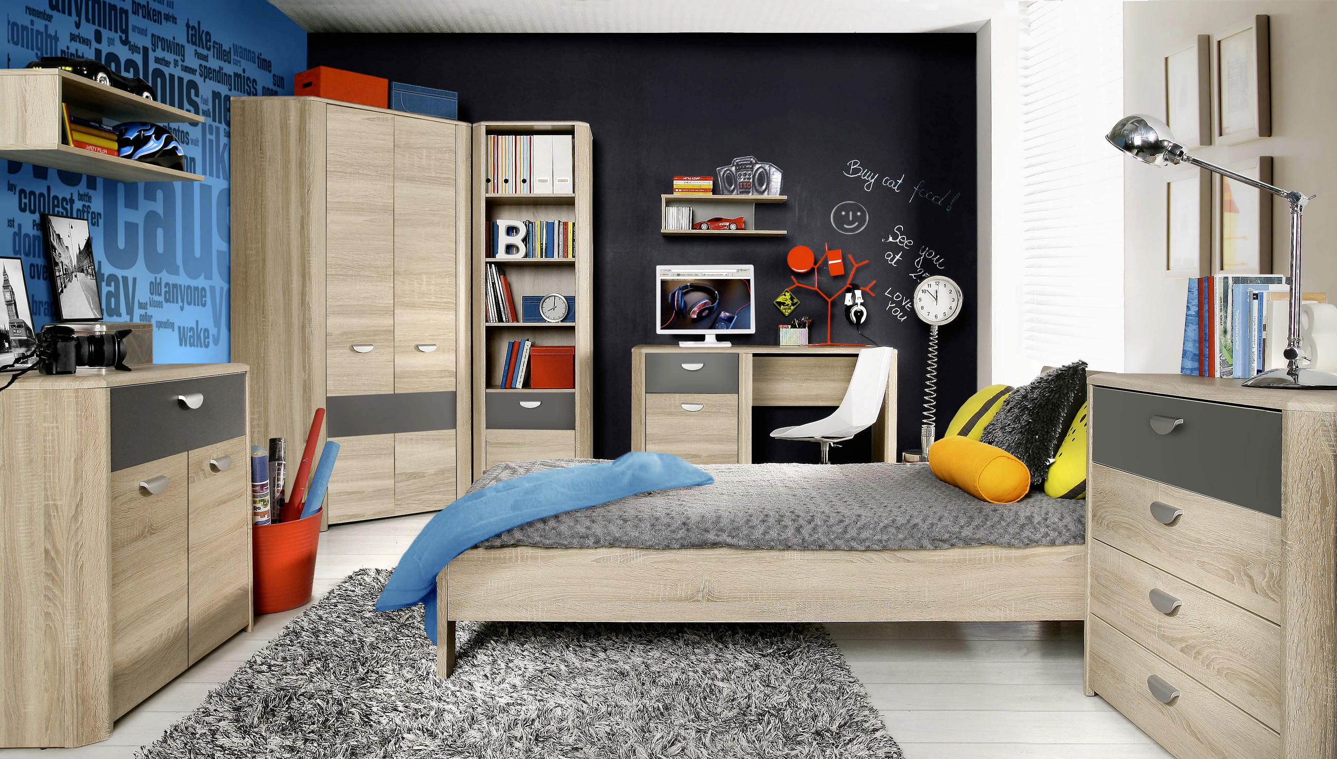 SCHREIBTISCH 130/58/74 cm in Anthrazit, Sonoma Eiche - Eichefarben/Anthrazit, Basics, Holzwerkstoff (130/58/74cm) - Carryhome
