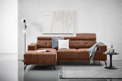 ECKSOFA Altrosa Chenille  - Schwarz/Altrosa, KONVENTIONELL, Textil/Metall (178/264cm) - Hom`in