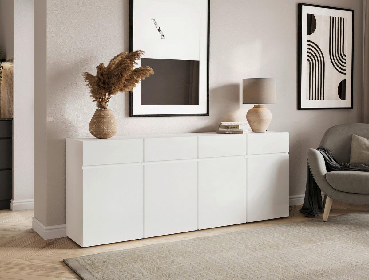 SIDEBOARD  200/79,6/39,8 cm 4 Schublade(n)  - Silberfarben/Weiß, Design, Holzwerkstoff/Kunststoff (200/79,6/39,8cm) - Xora