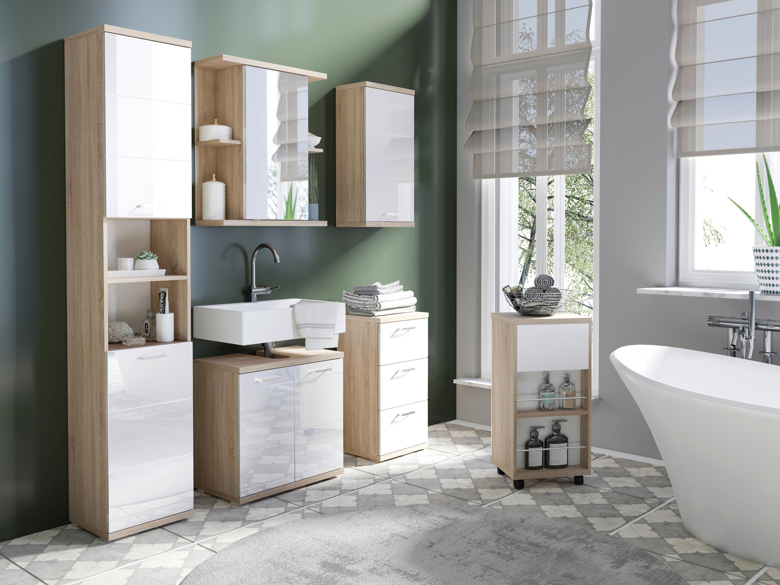 SPIEGELSCHRANK 60/70/25 cm  - Chromfarben/Sonoma Eiche, MODERN, Glas/Holzwerkstoff (60/70/25cm) - MID.YOU