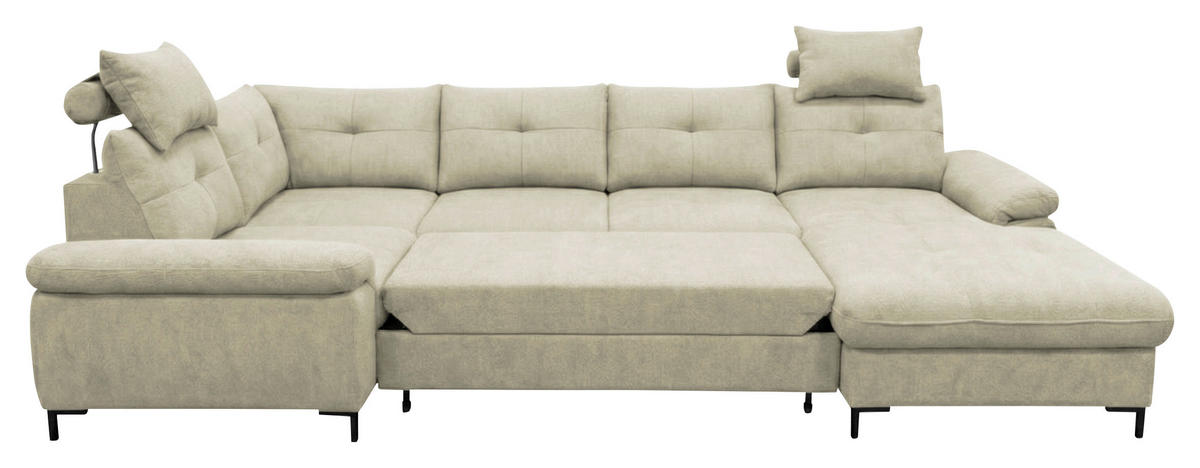 WOHNLANDSCHAFT SOLEI U in Chenille Beige  - Beige/Schwarz, Design, Kunststoff/Textil (184/334/188cm) - MID.YOU