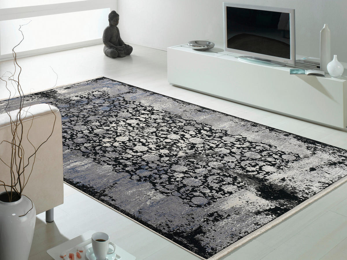 WEBTEPPICH 160/230 cm Colorado Flower Grau, Schwarz, Hellgrau, Dunkelgrau  - Dunkelgrau/Hellgrau, Design, Textil (160/230cm) - Musterring