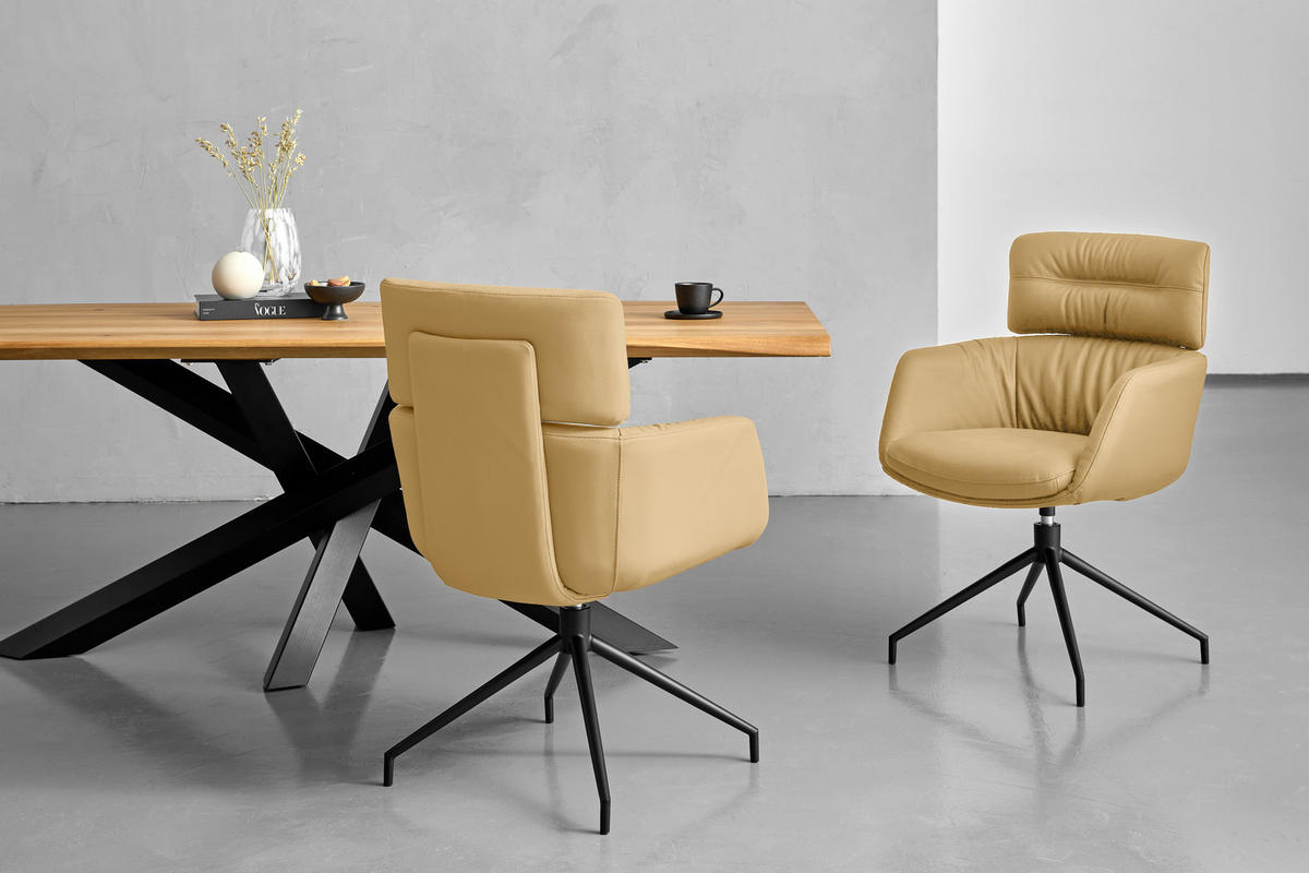 ARMLEHNSTUHL  in Eisen Echtleder pigmentiert  - Hellbraun/Schwarz, Design, Leder/Metall (62/92/66cm) - Dieter Knoll