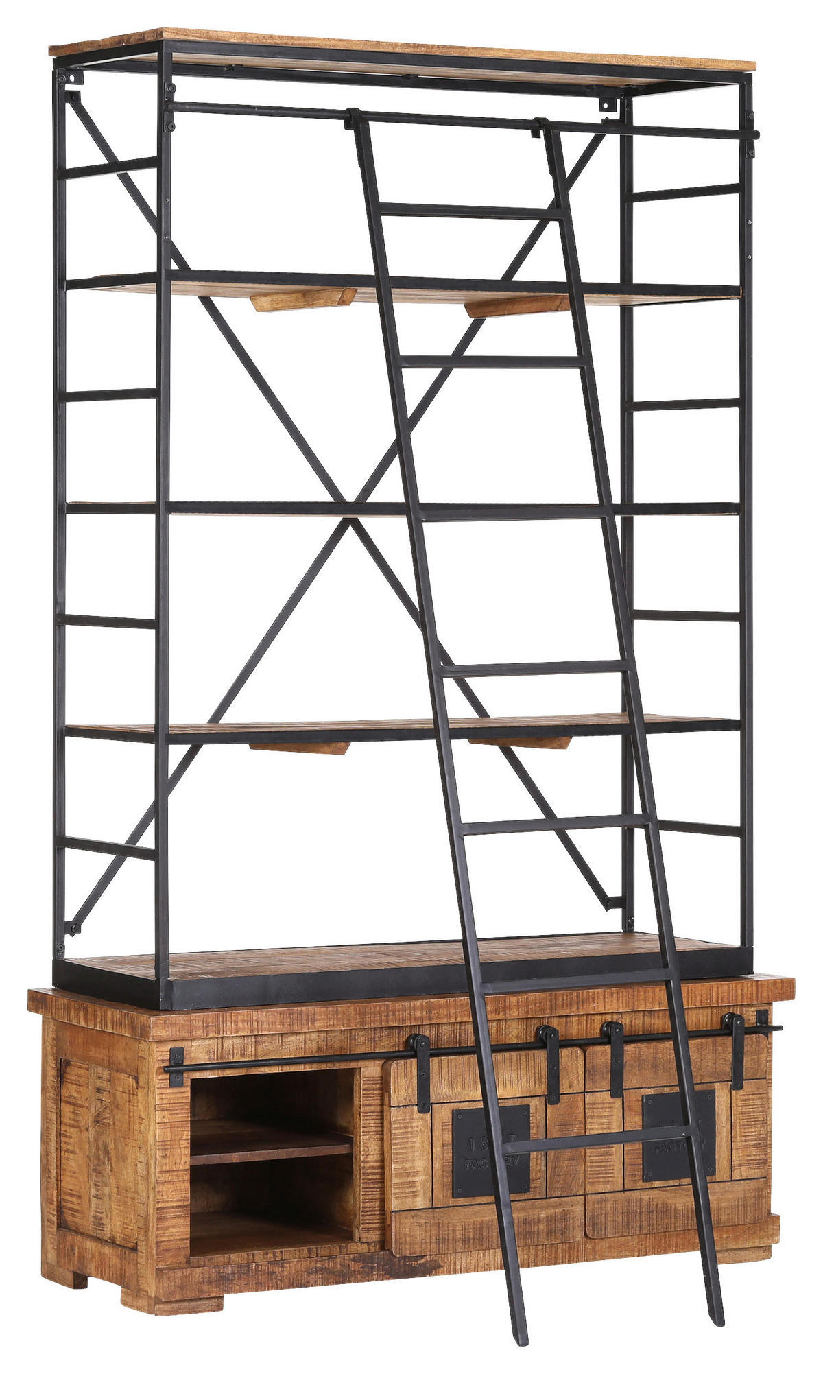 BÜCHERWAND Mangoholz massiv Naturfarben, Schwarz  - Schwarz/Naturfarben, KONVENTIONELL, Holz/Metall (127/210/45cm) - Landscape