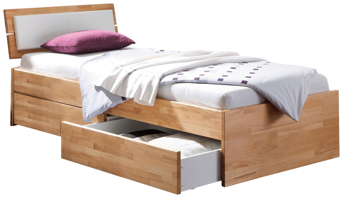 STAURAUMBETT 90/200 cm  in Buchefarben  - Buchefarben/Weiß, KONVENTIONELL, Holz (90/200cm) - Hasena