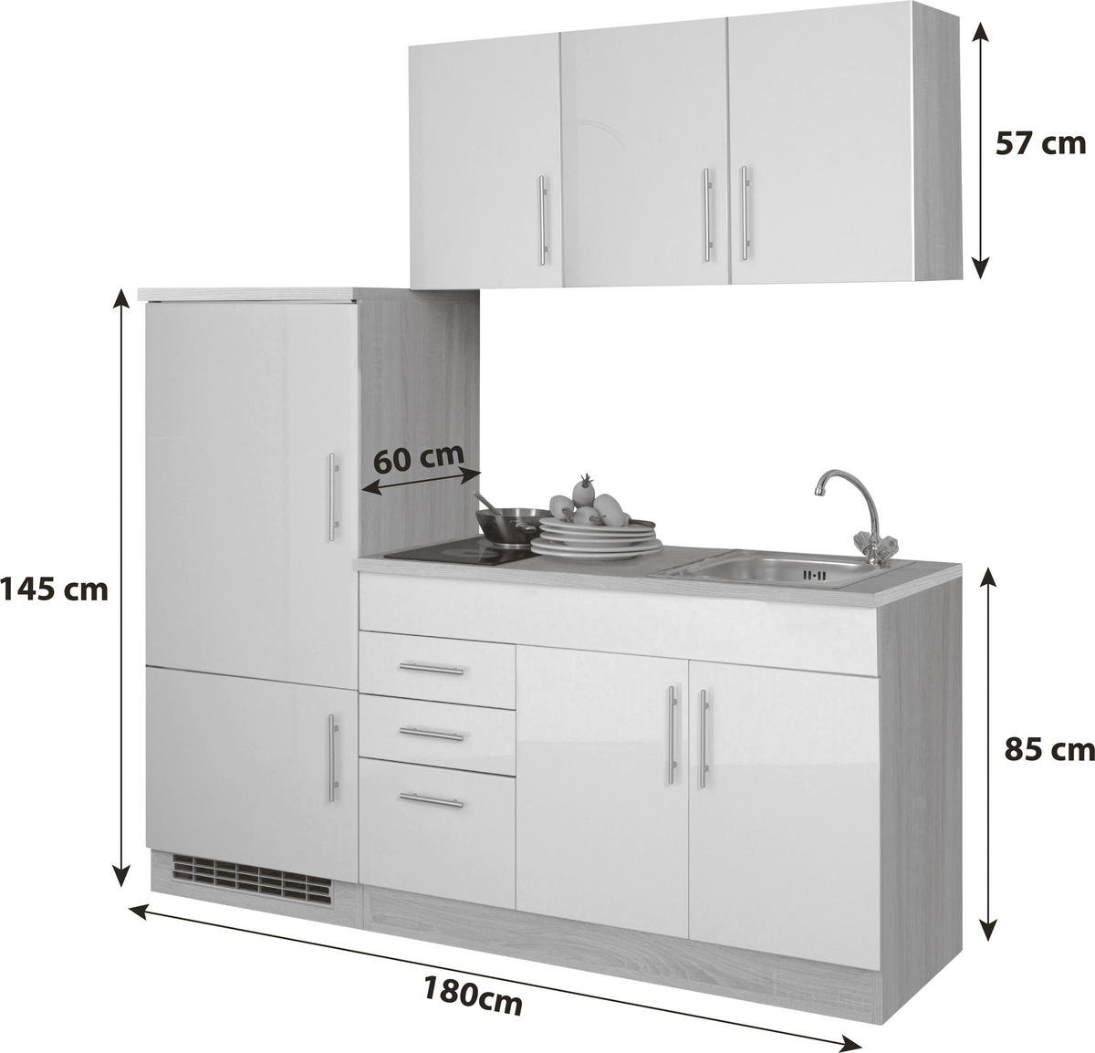 KÜCHENBLOCK 180 cm   in Creme  - Chromfarben/Eichefarben, MODERN, Holzwerkstoff/Metall (180cm) - Held