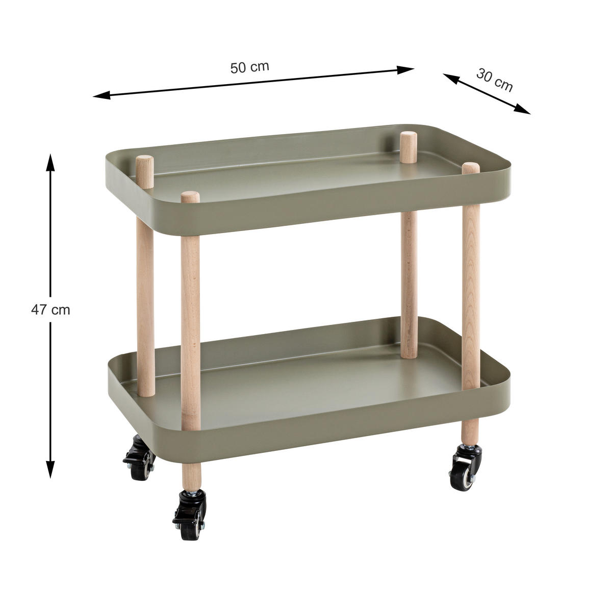 SERVIERWAGEN in Buchefarben, Grün, Naturfarben  - Buchefarben/Naturfarben, MODERN, Holz/Metall (50/30/47cm)