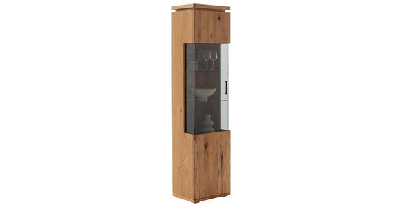 VITRINE  in furniert, massiv Balkeneiche Grau, Eichefarben - Eichefarben/Anthrazit, Natur, Glas/Holz (50/204/37cm) - Linea Natura