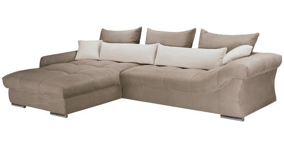 ECKSOFA Naturfarben, Taupe Cord  - Taupe/Chromfarben, KONVENTIONELL, Textil/Metall (225/335cm) - Carryhome