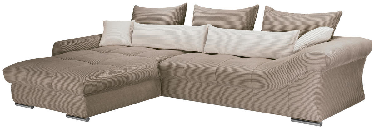ECKSOFA Naturfarben, Taupe Cord  - Taupe/Chromfarben, KONVENTIONELL, Textil/Metall (225/335cm) - Carryhome