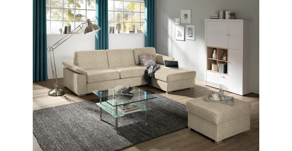 ECKSOFA in Flachgewebe Hellbraun - Chromfarben/Hellbraun, KONVENTIONELL, Textil/Metall (285/176cm) - Novel