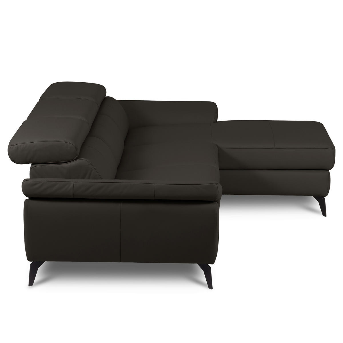 ECKSOFA Dunkelbraun Echtleder Lederlook Bettkasten, Schlaffunktion, Rücken echt, Armteilverstellung, Kopfteilverstellung  - Dunkelbraun/Schwarz, Design, Leder/Textil (252/179cm) - Livetastic