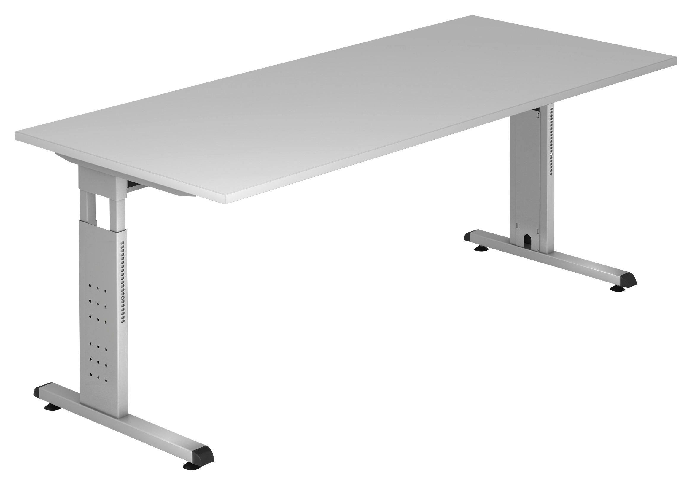 SCHREIBTISCH höhenverstellbar  - Silberfarben/Grau, KONVENTIONELL, Holzwerkstoff/Metall (180/80/65-85cm) - Venda