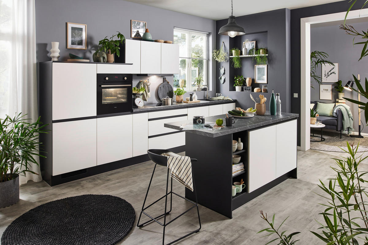 EINBAUKÜCHE VE220  - Schwarz/Weiß, Basics, Holzwerkstoff - Venda