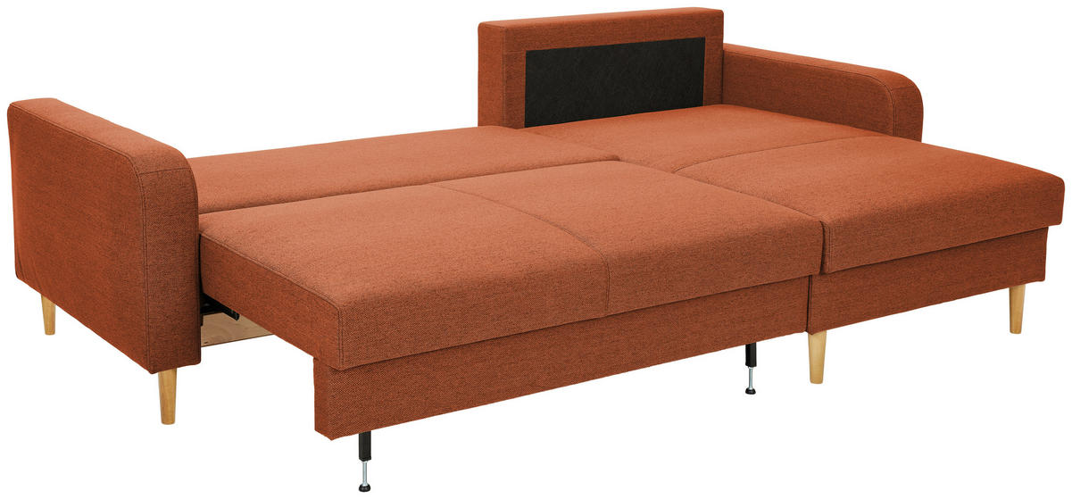 ECKSOFA in Flachgewebe Rostfarben  - Rostfarben/Eiche Wotan, Konventionell, Holz/Textil (255/157cm) - Carryhome