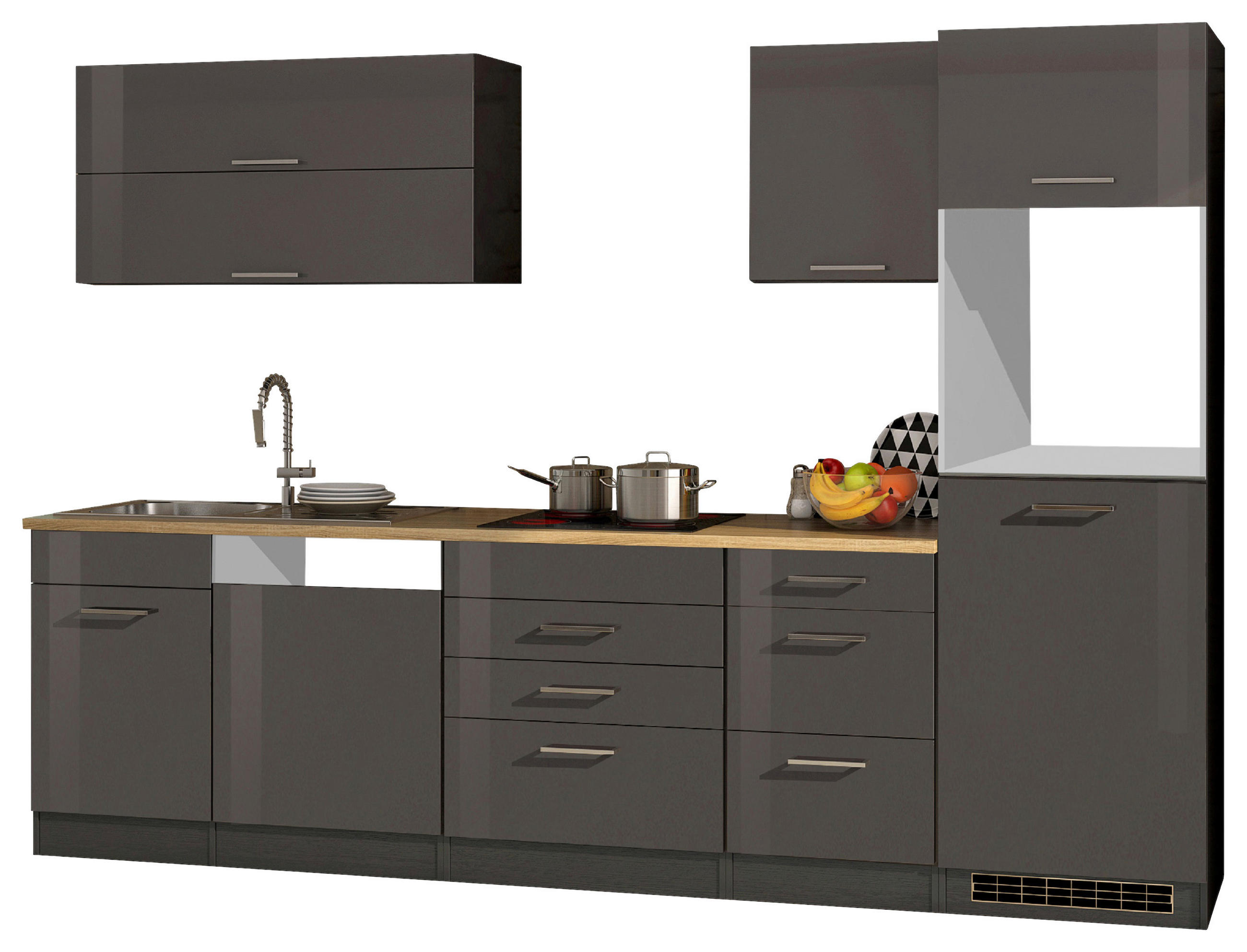 KÜCHENLEERBLOCK 300 cm   in Graphitfarben  - Silberfarben/Graphitfarben, MODERN, Holzwerkstoff/Metall (300cm) - Held