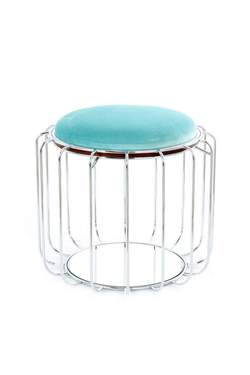 BEISTELLTISCH HOCKER 2 in 1 50/50/45 cm Silberfarben, Mintgrün  - Silberfarben/Mintgrün, Basics, Glas/Holzwerkstoff (50/50/45cm) - Kayoom