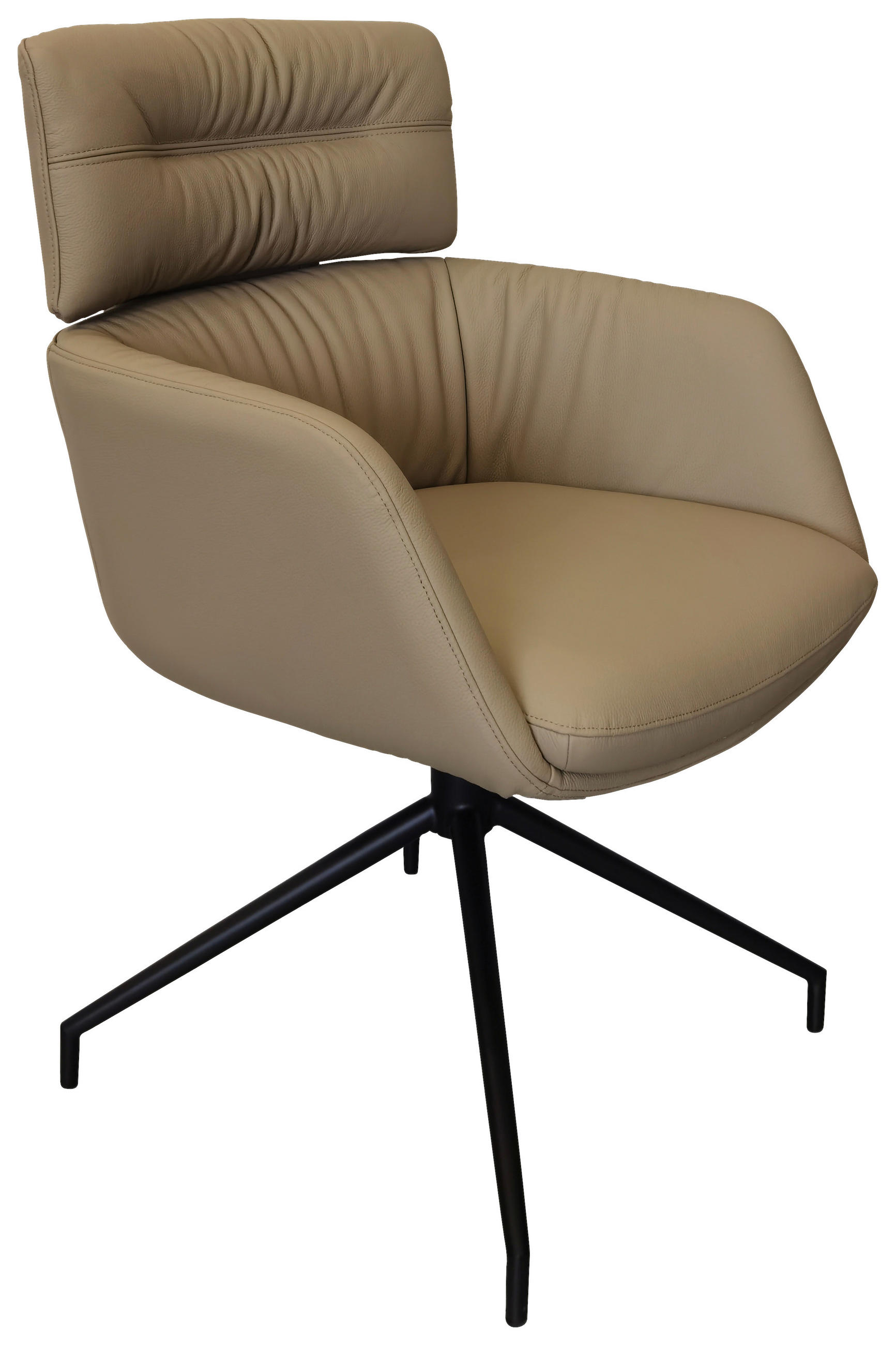STOL MED ARMSTÖD  läderutbud, tygutbud, 360° vridbar sits  äkta läder  taupe  - svart/taupe, Design, metall/läder (62/92/66cm) - Dieter Knoll