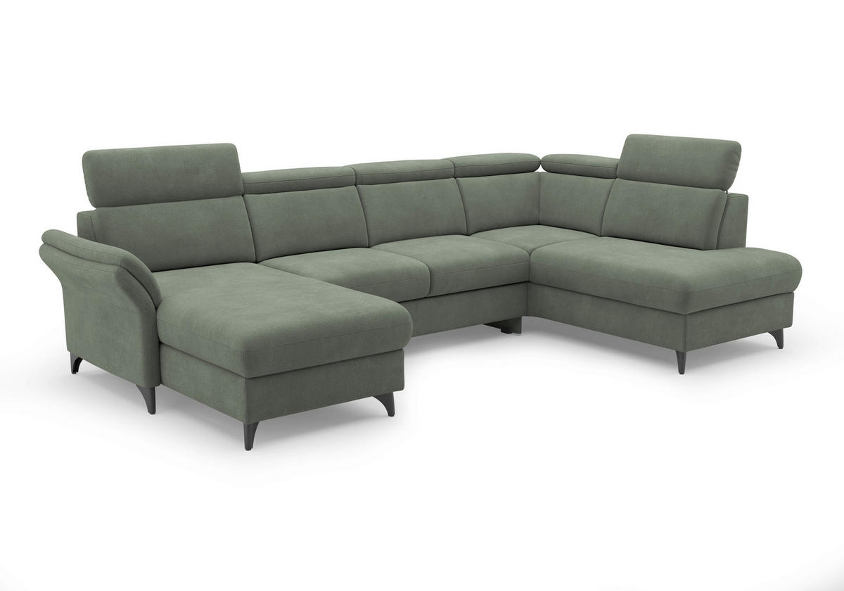 WOHNLANDSCHAFT GLENDALE E Dunkelgrün Flachgewebe  - Dunkelgrün/Schwarz, KONVENTIONELL, Textil/Metall (166/321/193cm) - Sit & More