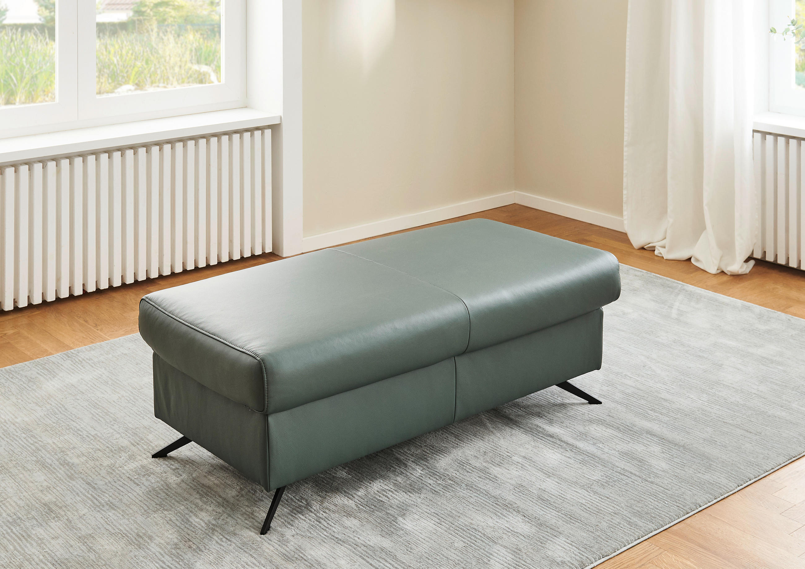 HOCKER Echtleder Opal  - Opal/Schwarz, Design, Leder/Metall (130/46/65cm) - Beldomo Premium