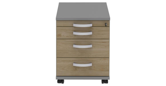 ROLLCONTAINER Grau, Eichefarben, Alufarben - Eichefarben/Alufarben, KONVENTIONELL, Holzwerkstoff/Metall (42,7/54,4/60cm) - Moderano