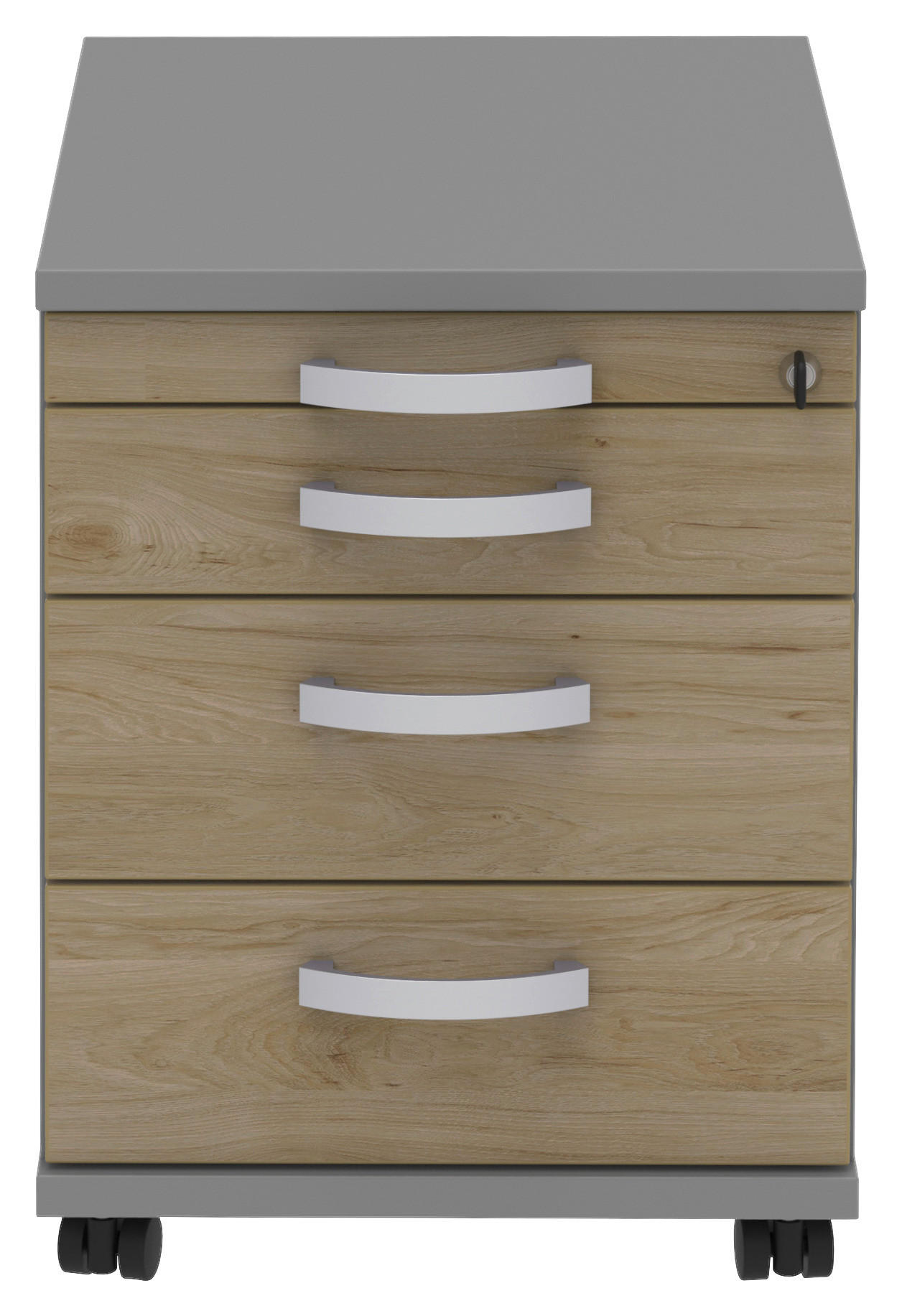 ROLLCONTAINER Grau, Eichefarben, Alufarben  - Eichefarben/Alufarben, KONVENTIONELL, Holzwerkstoff/Metall (42,7/54,4/60cm) - Moderano