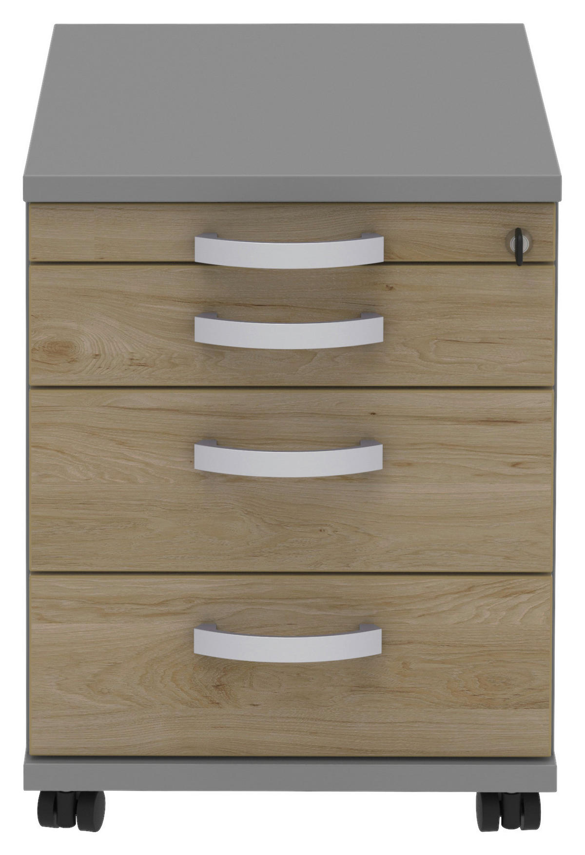 ROLLCONTAINER 42,7/54,4/60 cm  - Eichefarben/Alufarben, Konventionell, Holzwerkstoff/Metall (42,7/54,4/60cm) - Moderano