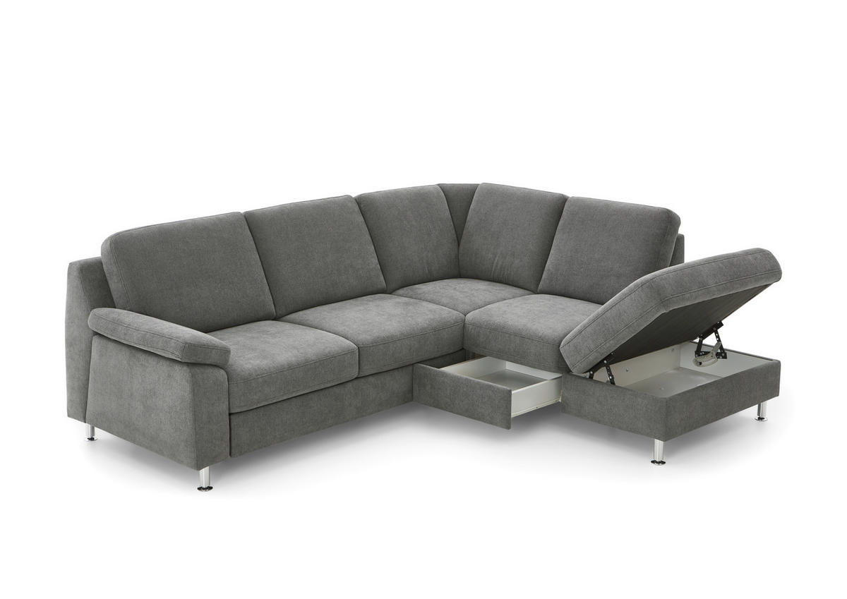 ECKSOFA in Webstoff Dunkelgrau  - Dunkelgrau/Alufarben, Konventionell, Textil/Metall (241/200cm) - Beldomo System