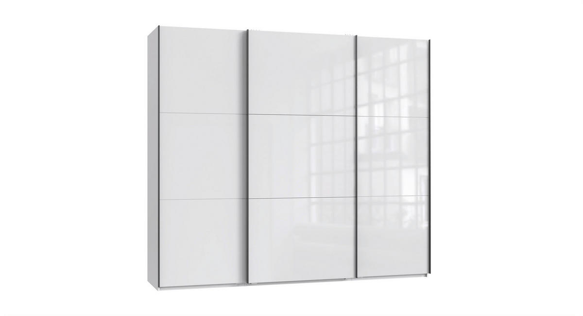 OMARA Z DRSNIMI VRATI, bela, bela, visoki sijaj  - bela/visoki sijaj, Moderno, kovina/leseni material (250/216/65cm) - Hom`in