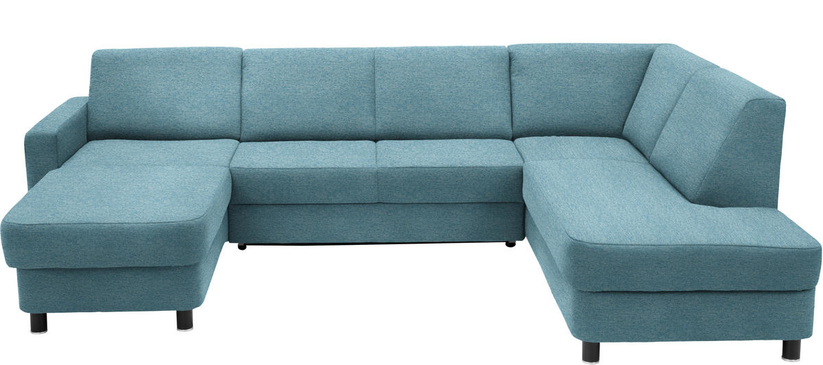 WOHNLANDSCHAFT  in Webstoff Hellblau  - Schwarz/Hellblau, Design, Holz/Textil (165/296/198cm) - Xora