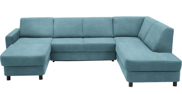 WOHNLANDSCHAFT  in Webstoff Hellblau  - Schwarz/Hellblau, Design, Holz/Textil (165/296/198cm) - Xora