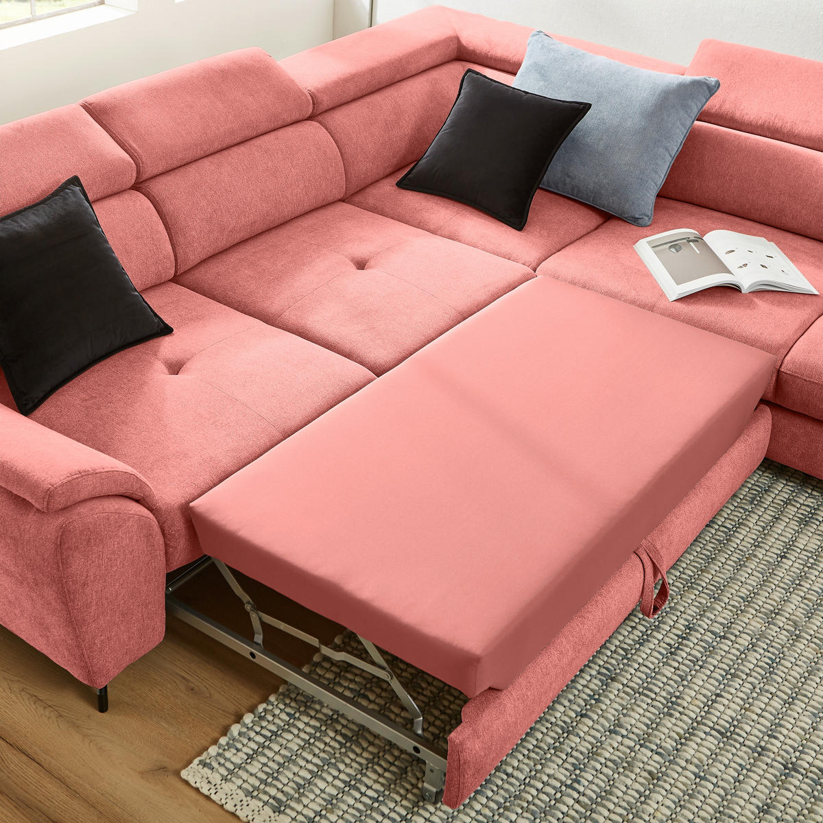 ECKSOFA in Webstoff Koralle  277/237 cm  - Koralle/Schwarz, Design, Textil/Metall (277/237cm) - Stylife