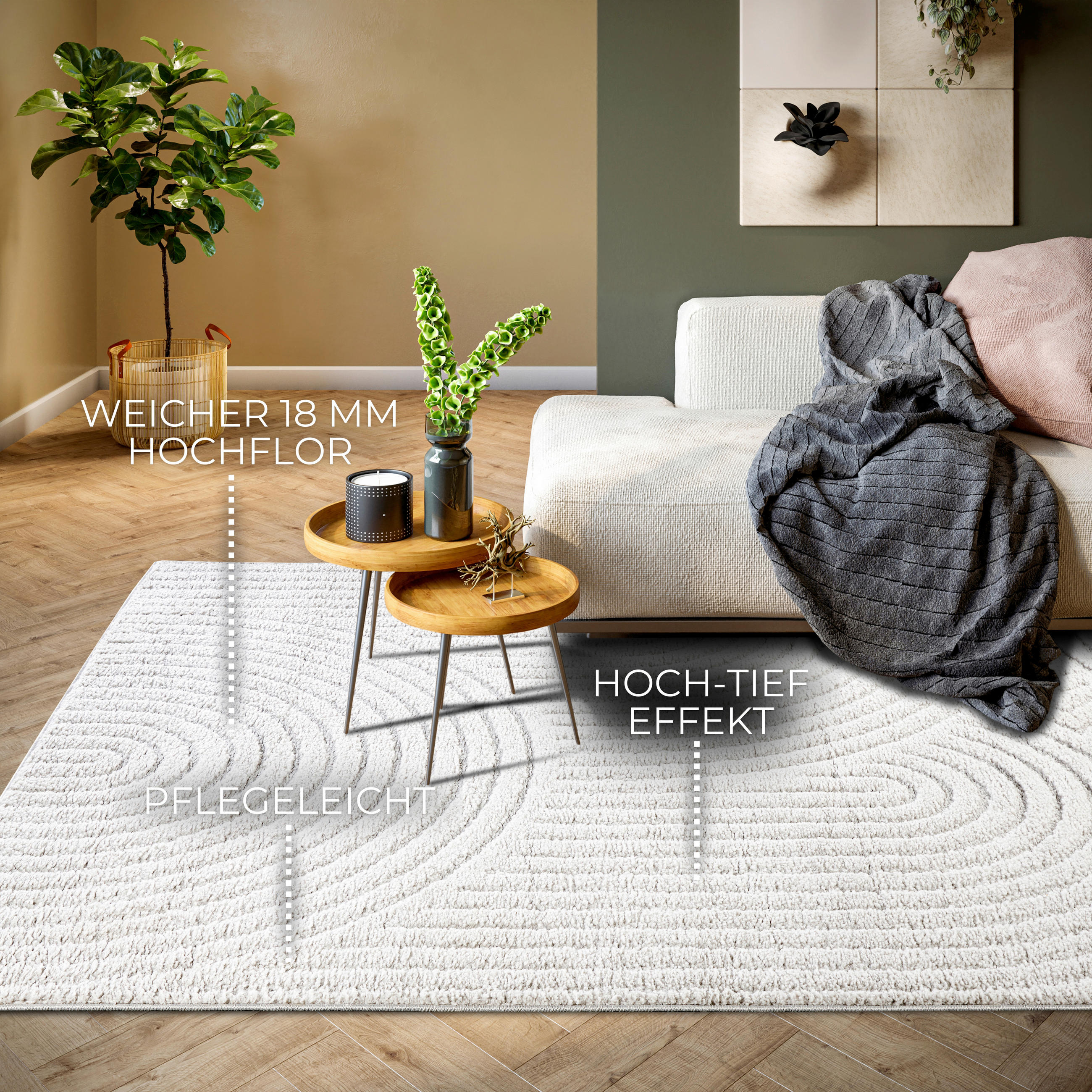 HOCHFLORTEPPICH 80/120 cm New York Weiß  - Weiß, Basics, Kunststoff/Textil (80/120cm) - Elle Decoration