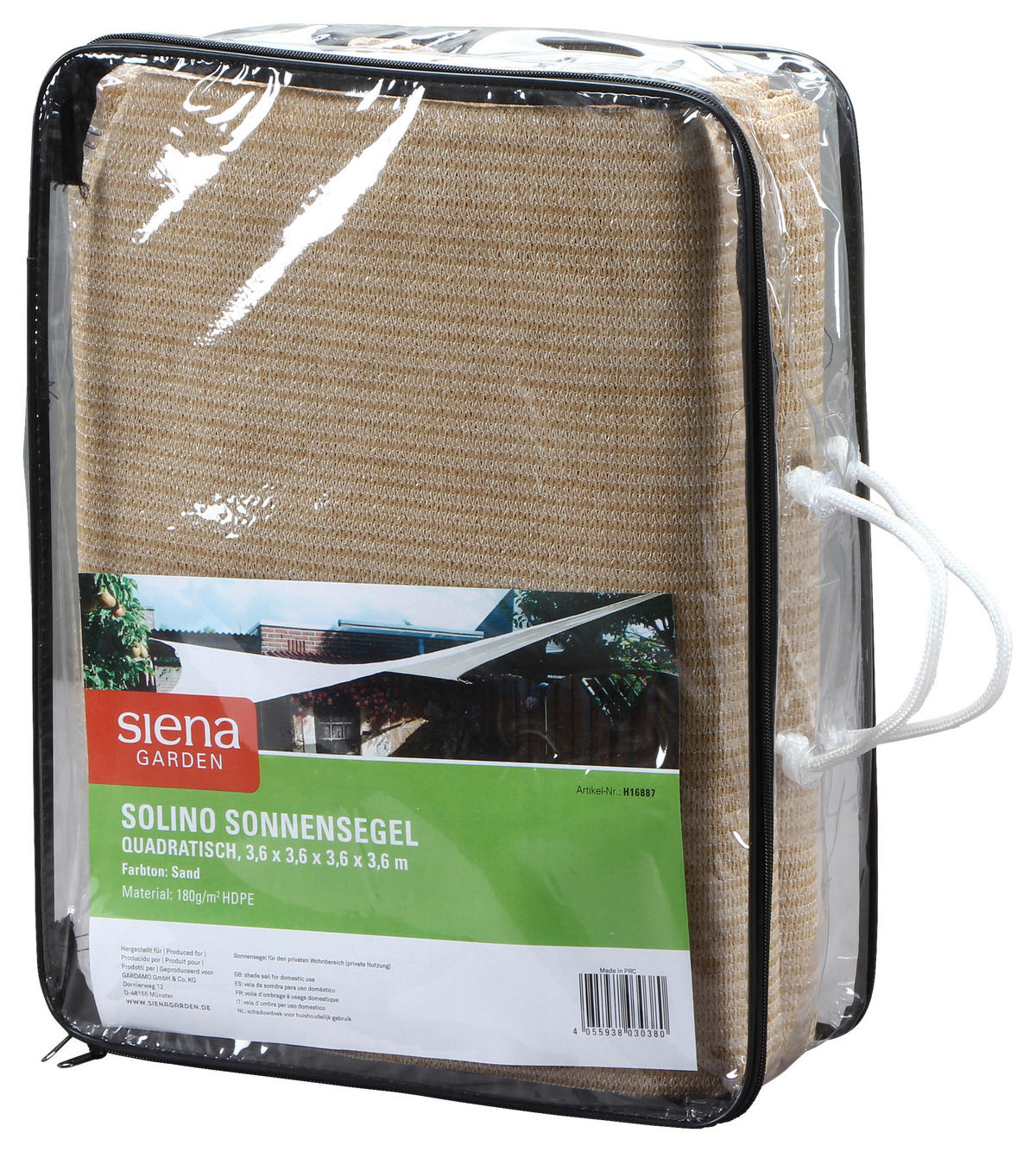 GARTENSONNENSEGEL - Sandfarben, MODERN, Textil/Metall (360/360/360cm) - Siena Garden