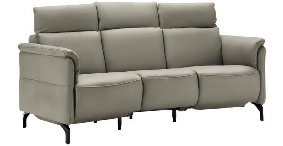 TRAPEZSOFA in Echtleder Hellgrau  - Hellgrau/Schwarz, KONVENTIONELL, Leder/Metall (221/103/95cm) - Dieter Knoll