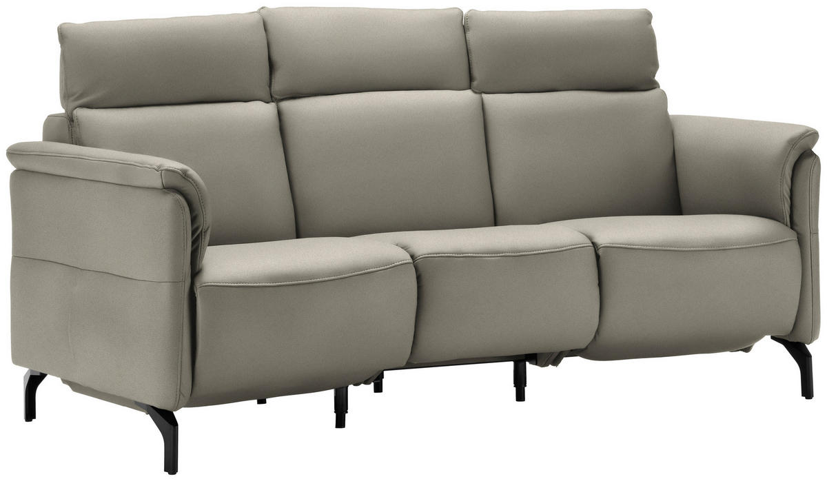 TRAPEZSOFA in Echtleder Hellgrau  - Hellgrau/Schwarz, Konventionell, Leder/Metall (221/103/95cm) - Dieter Knoll
