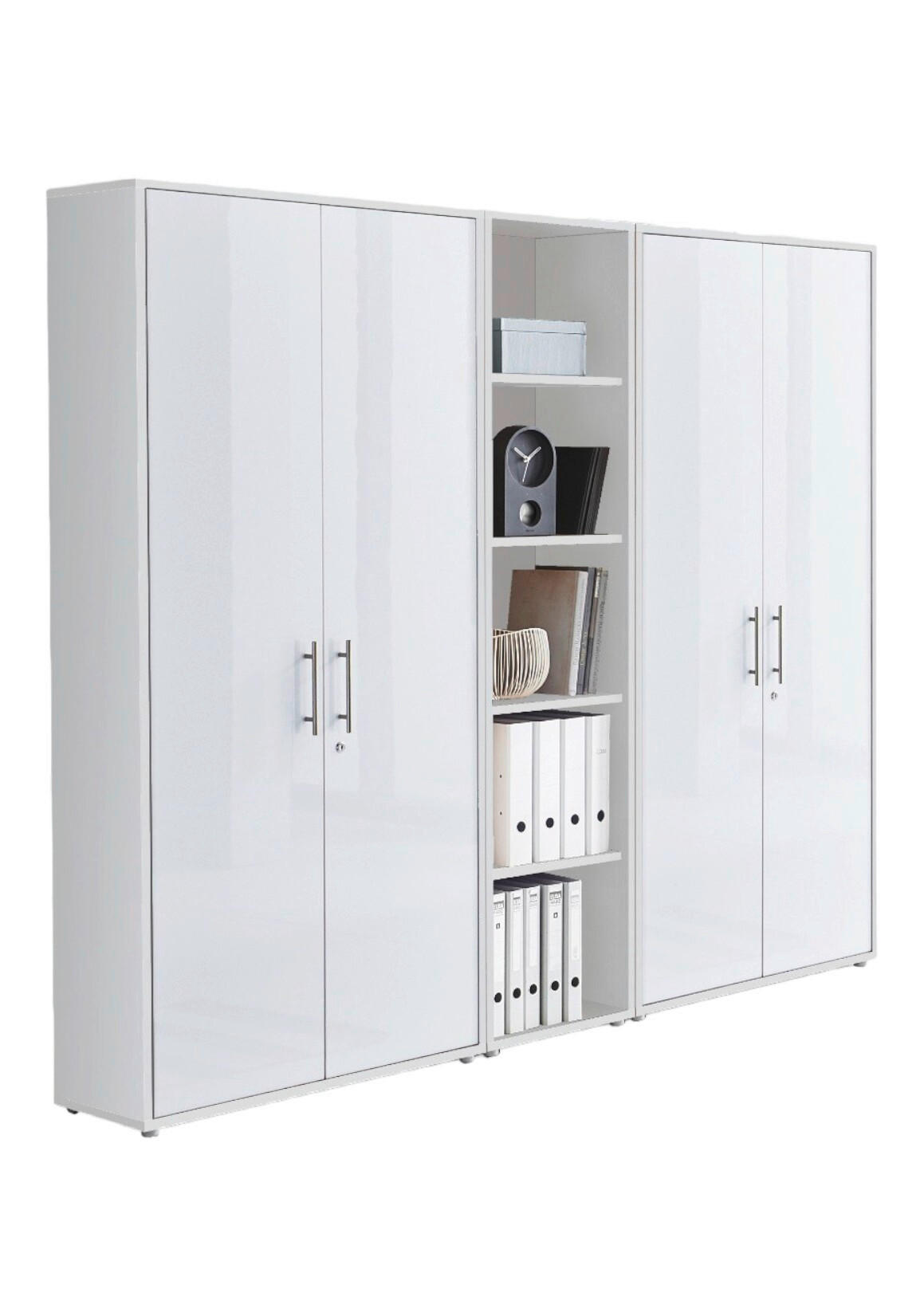 Mid.you Aktenschrank Weiß, Weiß Hochglanz 212.9x185.6x33 cm