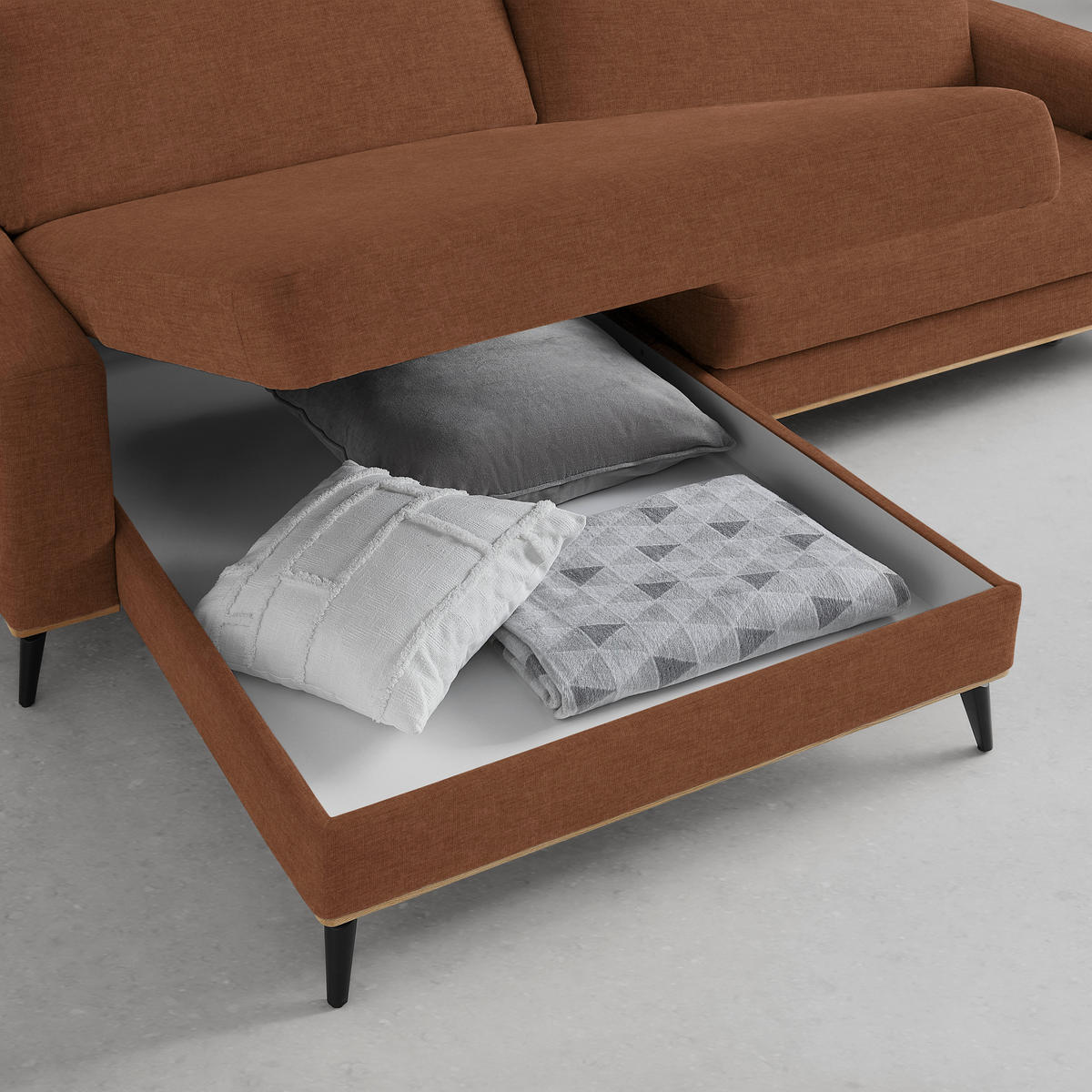 ECKSOFA in Chenille Rostfarben  - Rostfarben/Schwarz, Konventionell, Holz/Textil (167/234cm) - MID.YOU