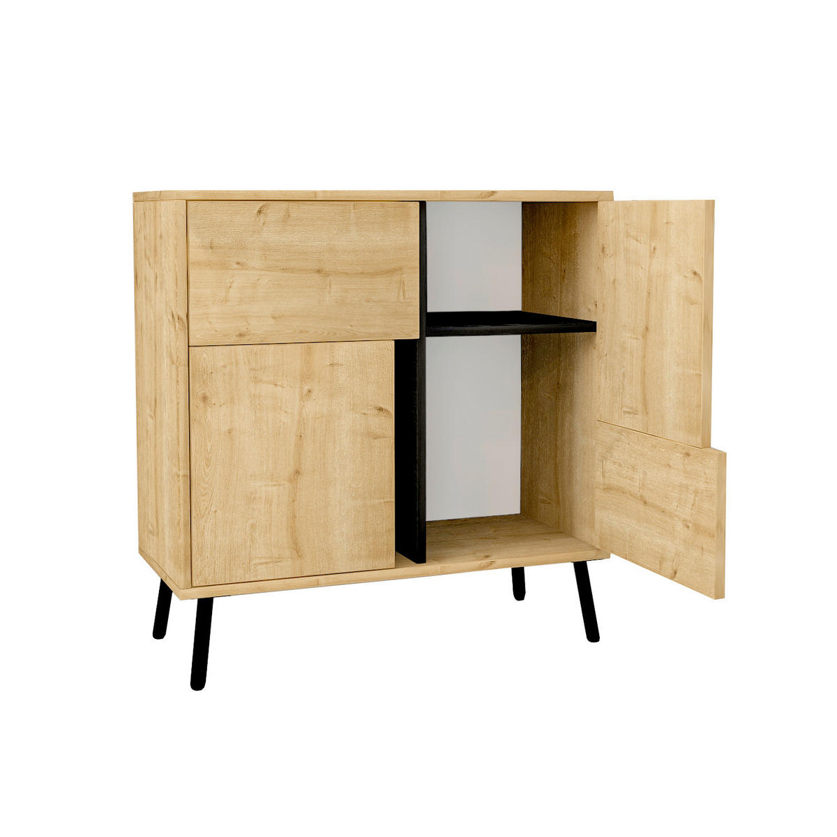 KOMMODE , 35/79/76,5 cm,  - Eichefarben/Schwarz, Design, Holz/Metall (35/79/76,5cm) - Livetastic