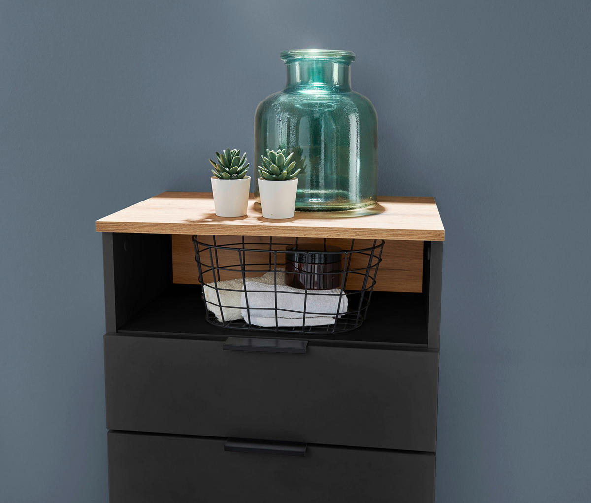 MIDISCHRANK 50/91/32 cm  - Eichefarben/Schwarz, KONVENTIONELL, Holzwerkstoff/Metall (50/91/32cm) - home24