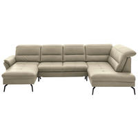 WOHNLANDSCHAFT in Echtleder Creme, Naturfarben  - Creme/Schwarz, Design, Leder/Metall (181/336/206cm) - Beldomo Speed