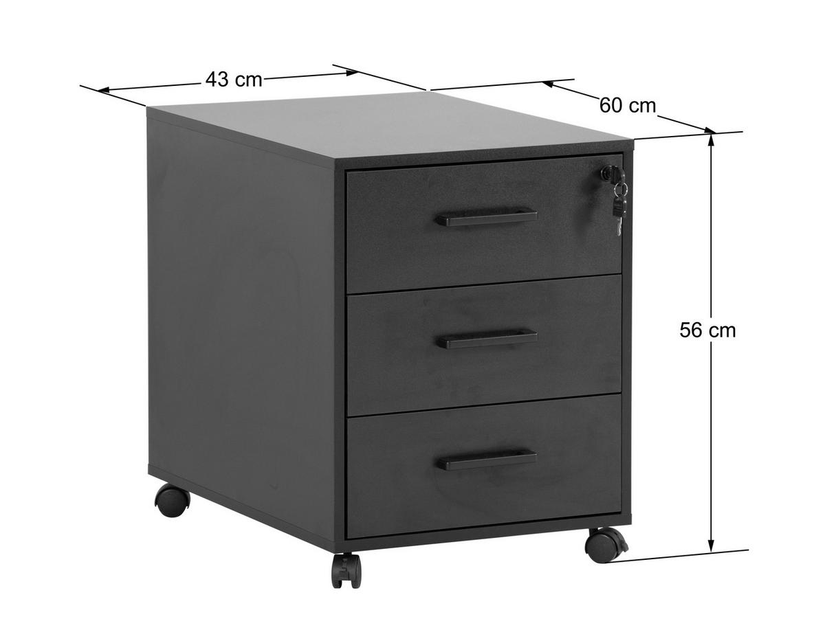 ROLLCONTAINER 43/56/60 cm  - Schwarz, MODERN, Holzwerkstoff/Kunststoff (43/56/60cm) - Livetastic
