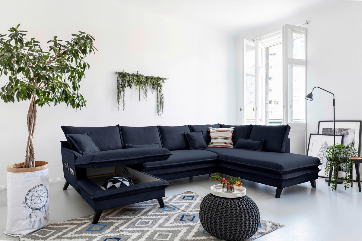 SJEDEĆA GARNITURA tekstil  tamno plava   - tamno plava/crna, Design, tekstil/drvo (150/300/200cm) - P & B